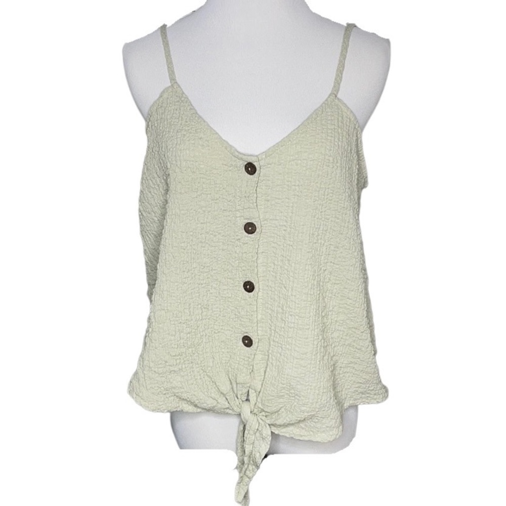 Flawless Crepe Button Down Tie Front Sleeveless Tank Top